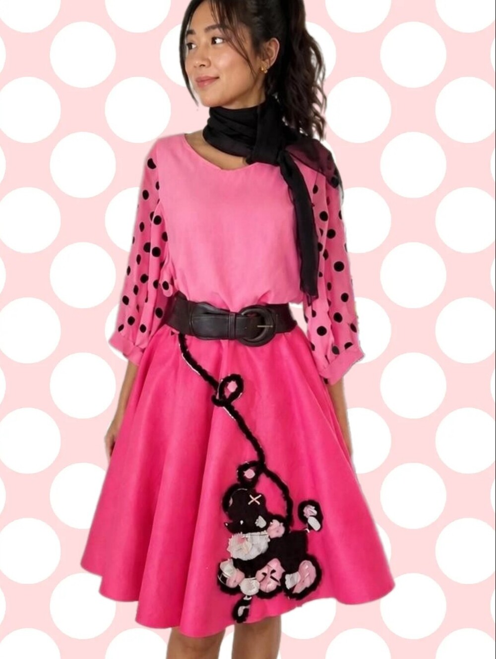 1950's Rockabilly Pink Poodle Costume Set Upcycled Rockabilly Retro Size L